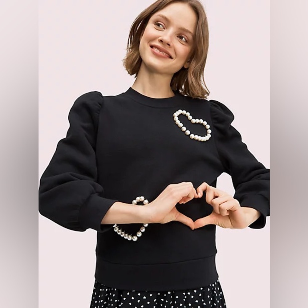 Kate Spade Pearl Heart Sweatshirt Size Large Coquette Mod Preppy Kitschy Chic